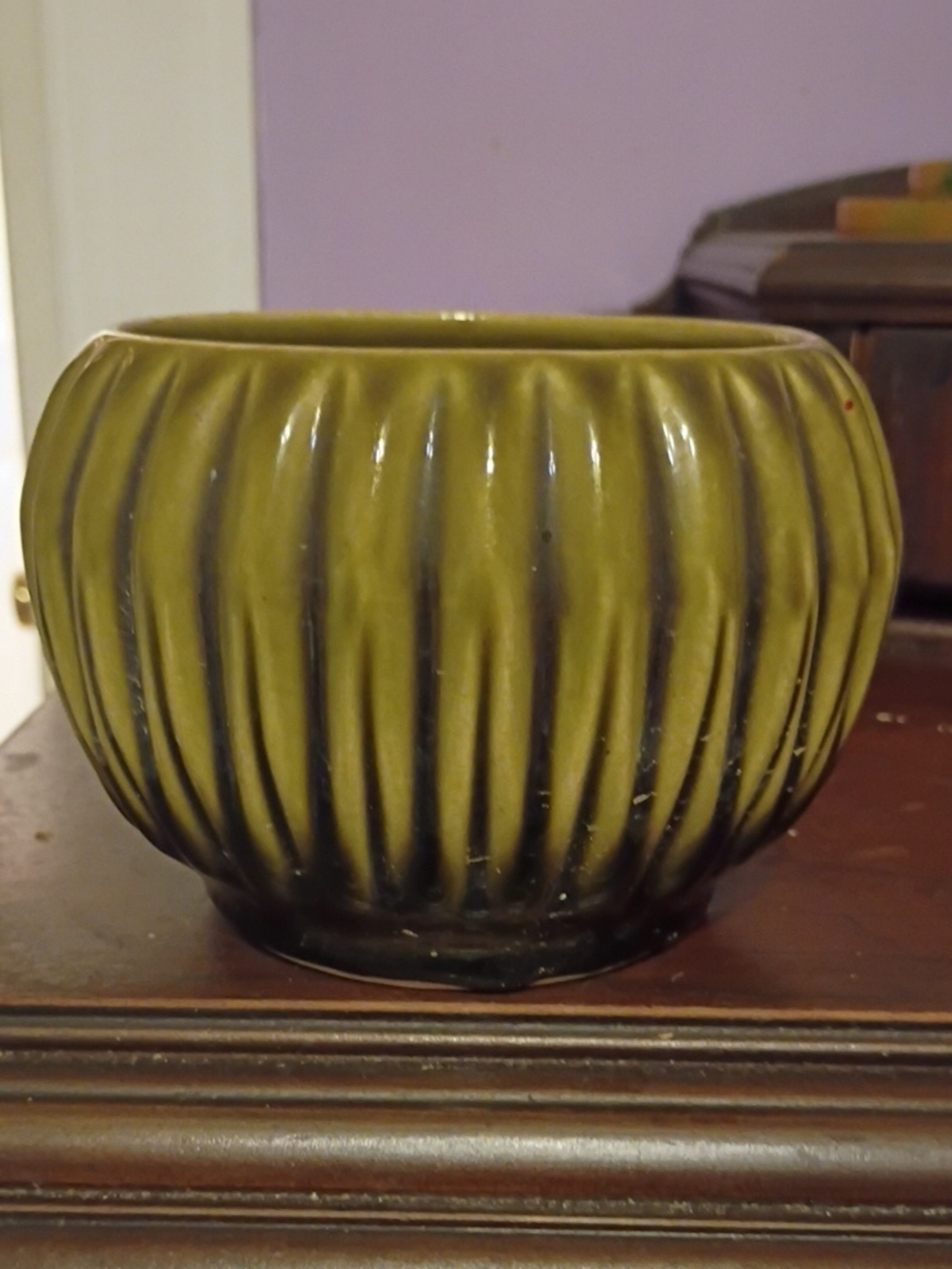 McCoy 685 Olive Green Ribbed Ceramic Planter - Home Art